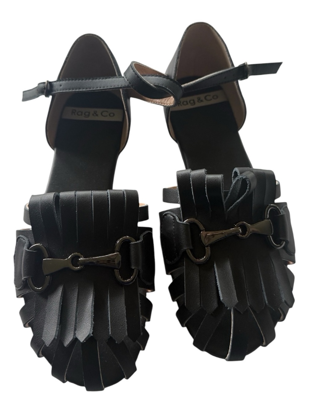 Rag & Co Black Fringe Flat Sandals Size 7 NIB